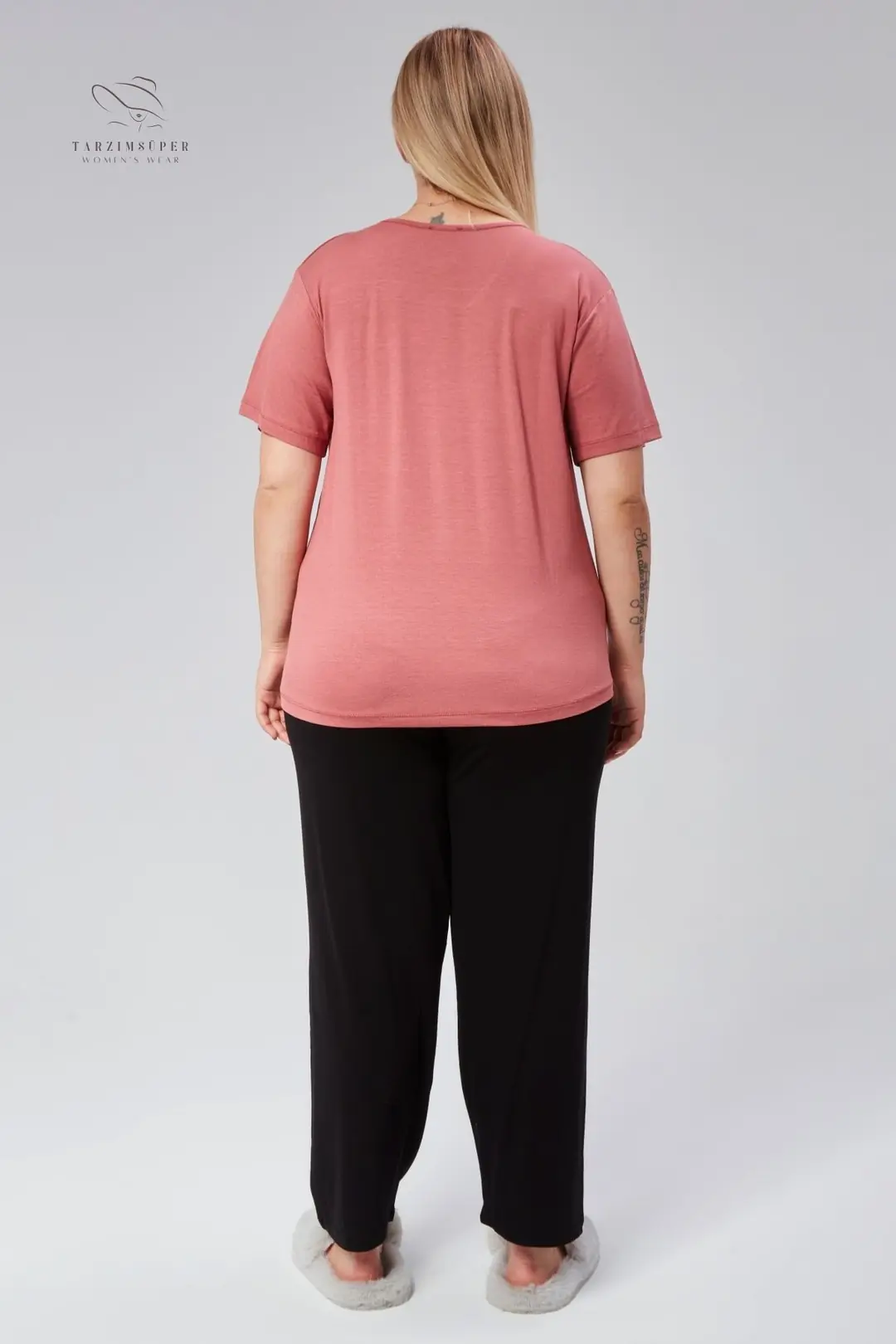 Büyük Beden  Lüks Pijama Takımı Beli Lastikli Konfor Modeli Viskon Pamuklu Kadın Pijama Takım