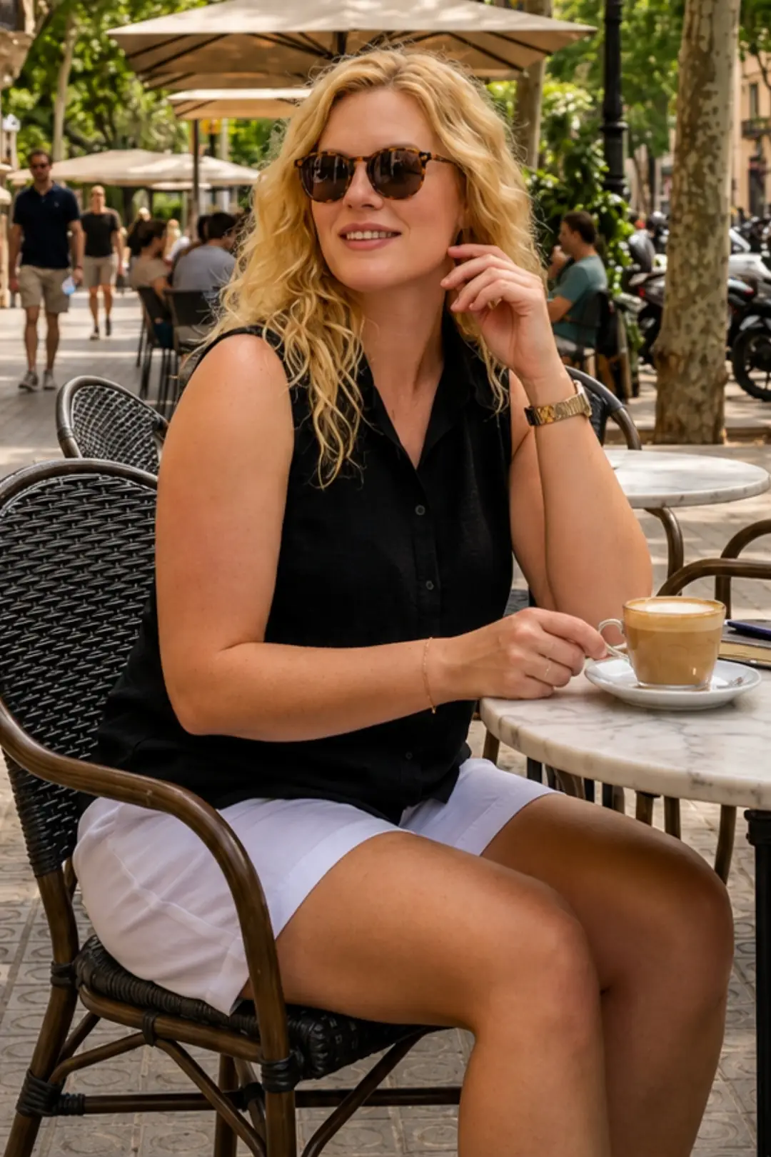 Kadın Büyük Beden Kolsuz Düğmeli Rahat Kalıp Yazlık Bluz