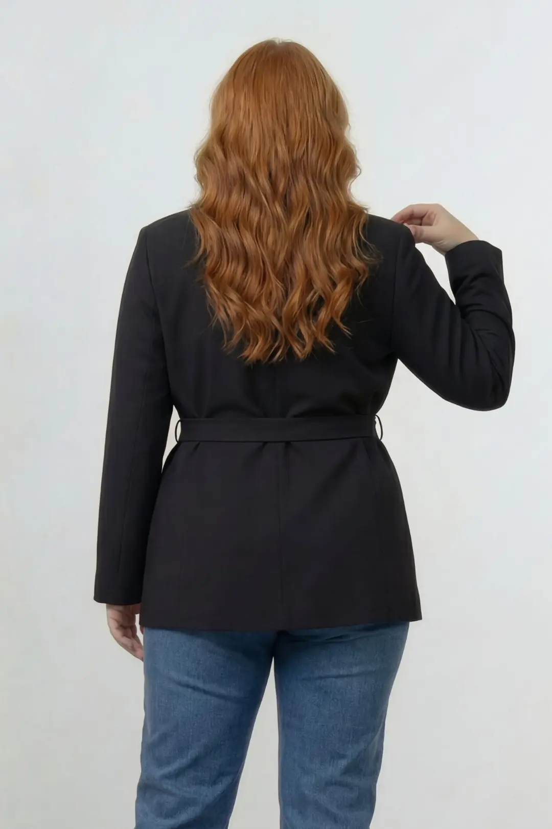 Premium Seri Kadın Büyük Beden Oversize Kuşaklı Blazer Ceket Siyah – Astarlı Şık Model