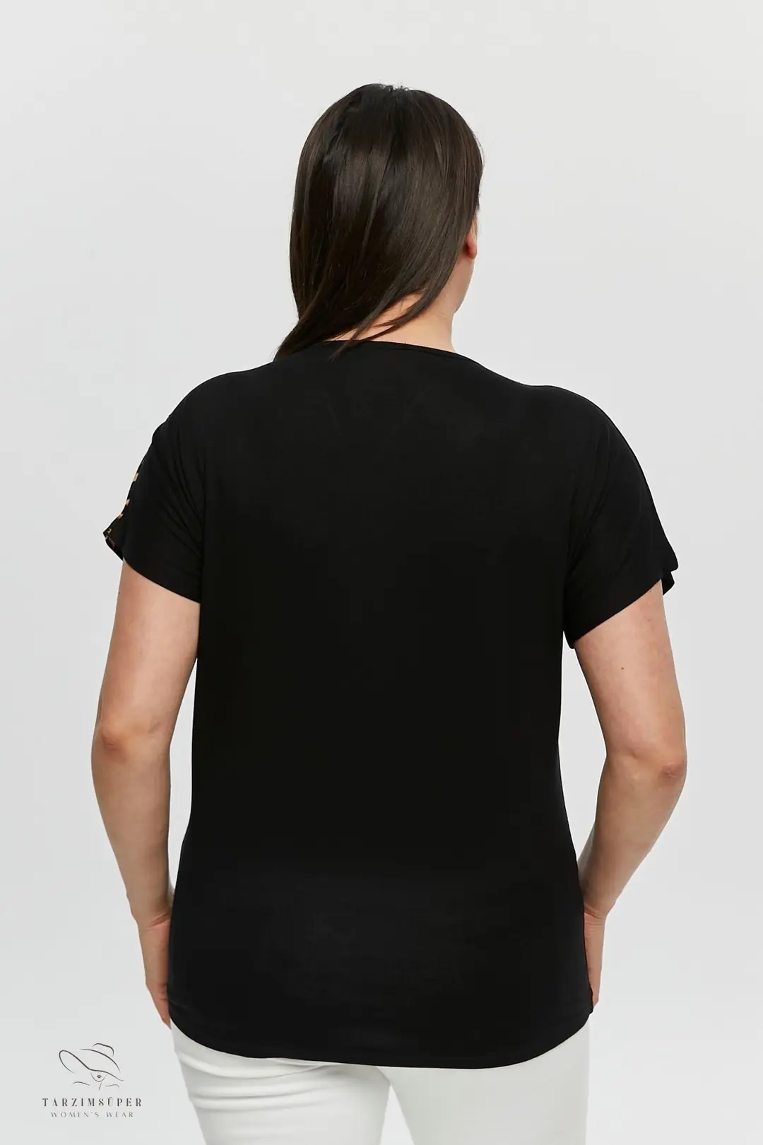Büyük Beden Fermuarlı Çapraz Leoparlı Kısa Kollu Penye Tunik T-Shirt - Şık Konfor Modeli