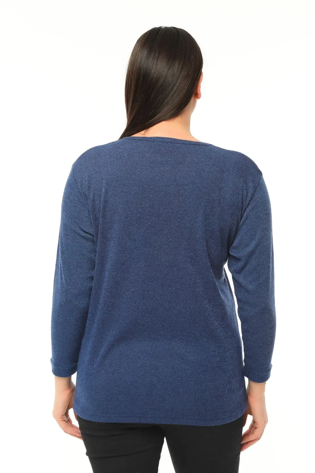 Büyük Beden Kadın V Yaka Fermuarlı Yumuşak Dokulu Triko Kazak Plus Size Konfor Modeli