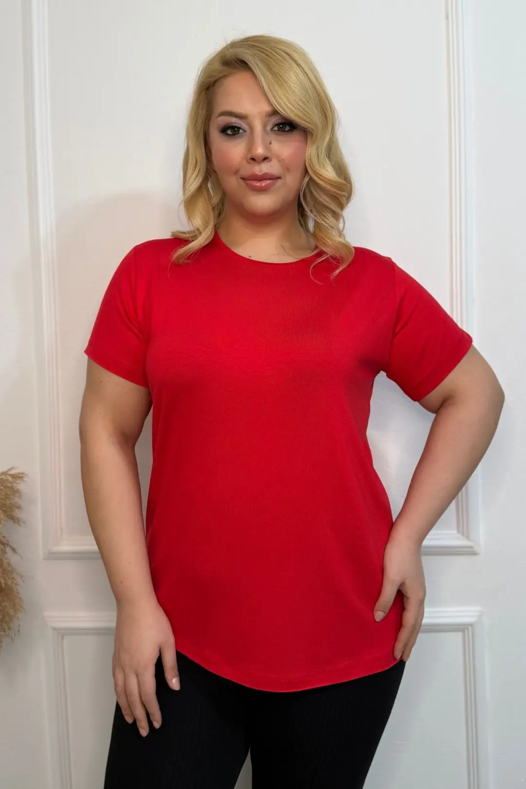 Büyük Beden Bisiklet Yaka Kısa Kollu Penye Tunik T-Shirt - Konfor Modeli
