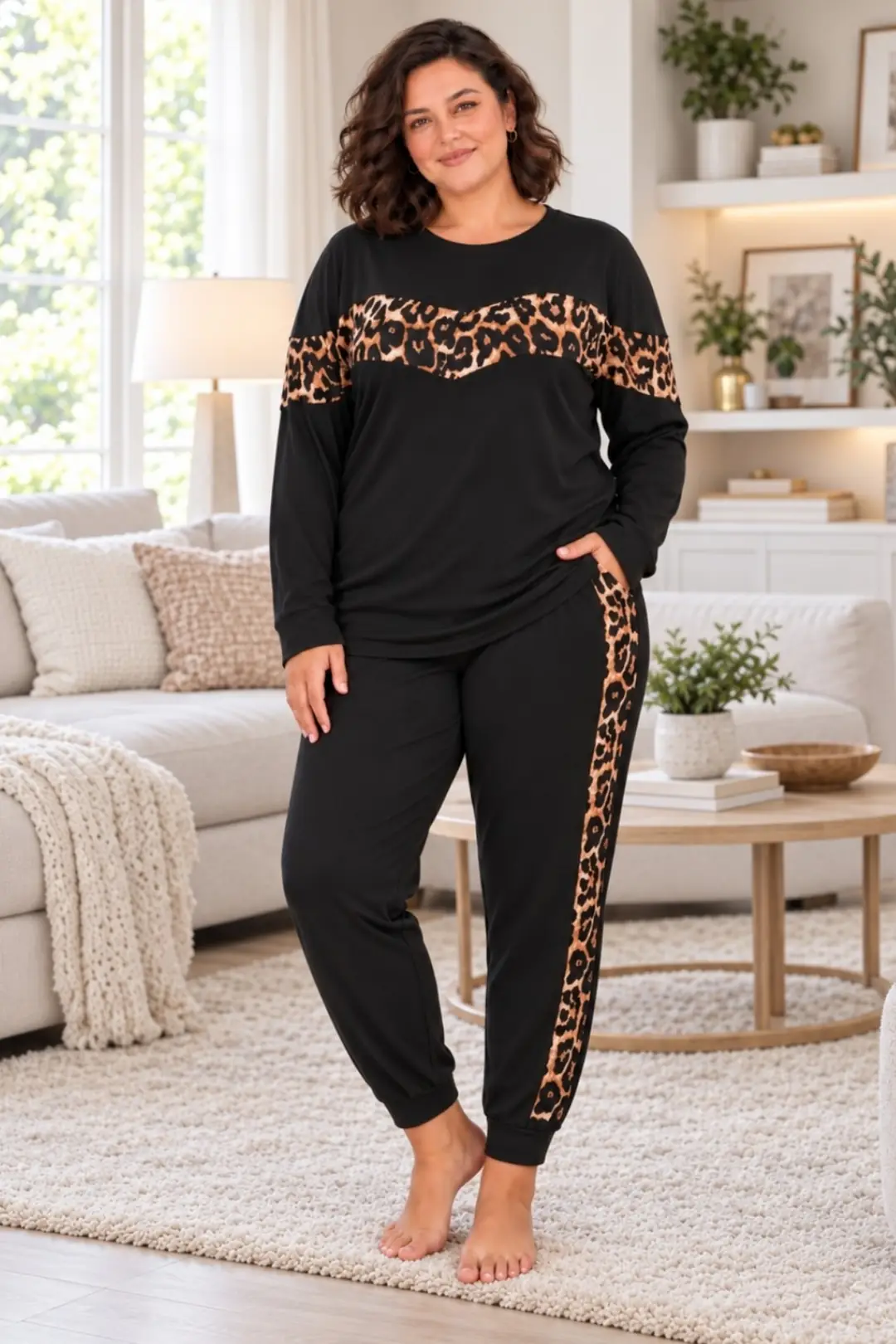 Büyük Beden Kadın  Beli Lastikli Konfor Modeli Uzun Kollu Pamuklu Pijama Takım
