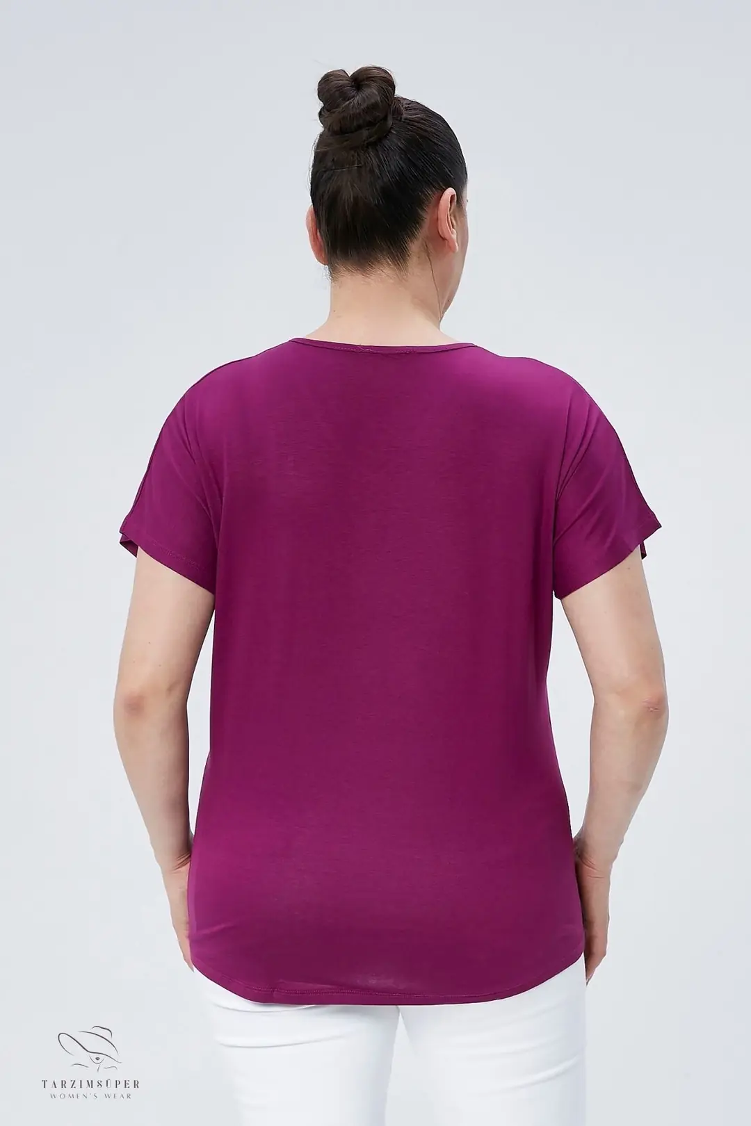 Büyük Beden Cep Detaylı Kısa Kollu V Yaka Penye Tunik T-Shirt - Rahat Konfor Modeli