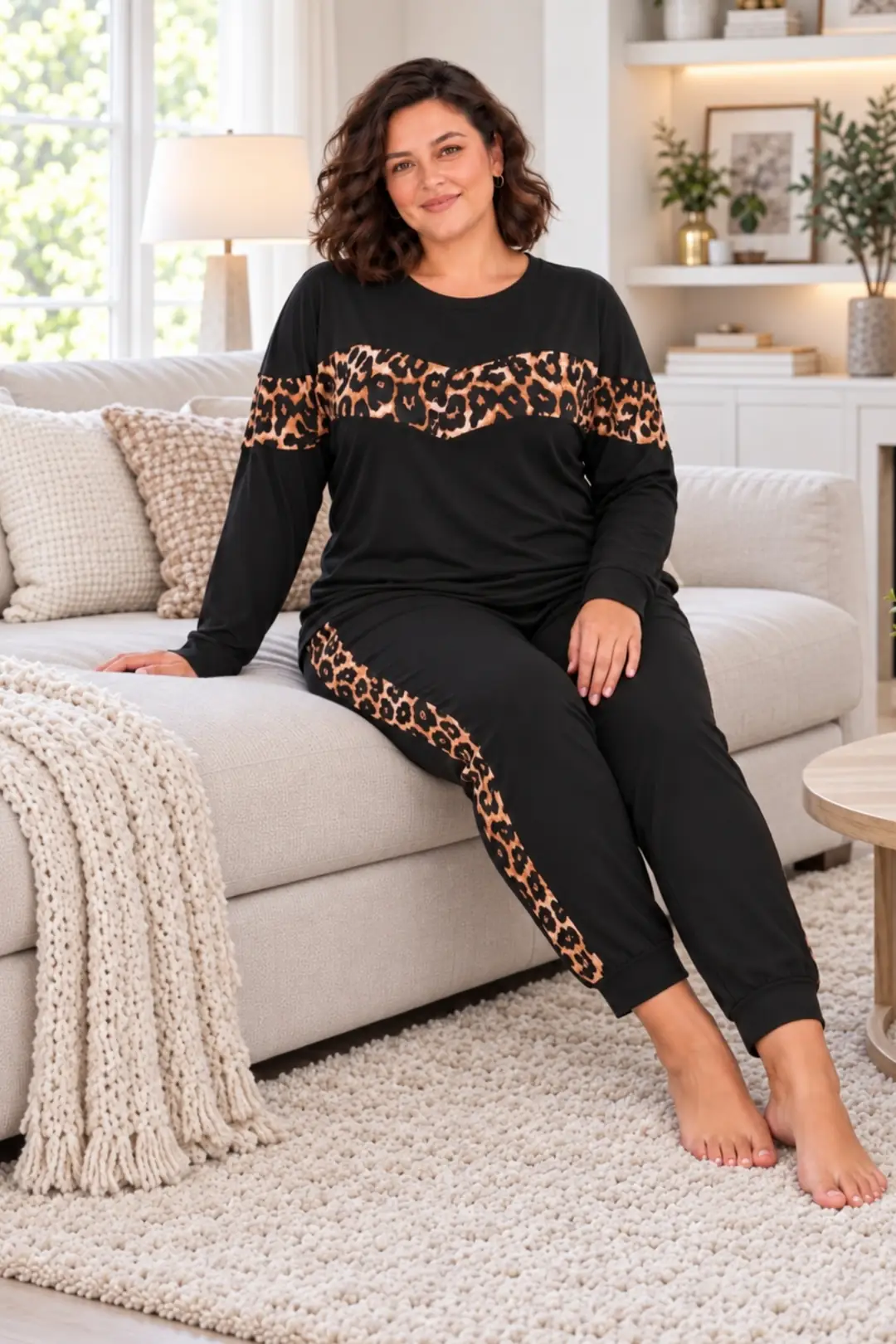 Büyük Beden Kadın  Beli Lastikli Konfor Modeli Uzun Kollu Pamuklu Pijama Takım