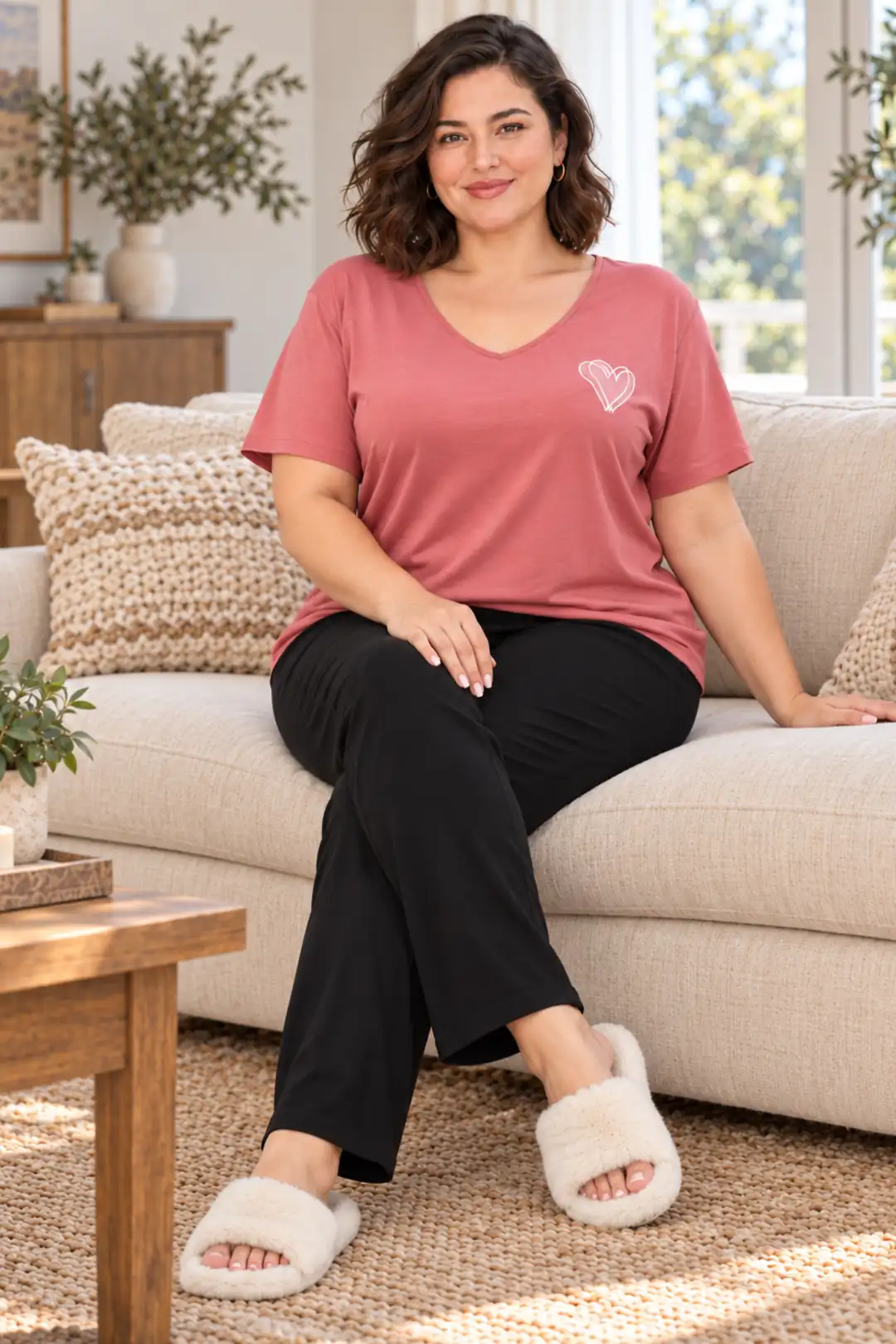 Büyük Beden  Lüks Pijama Takımı Beli Lastikli Konfor Modeli Viskon Pamuklu Kadın Pijama Takım
