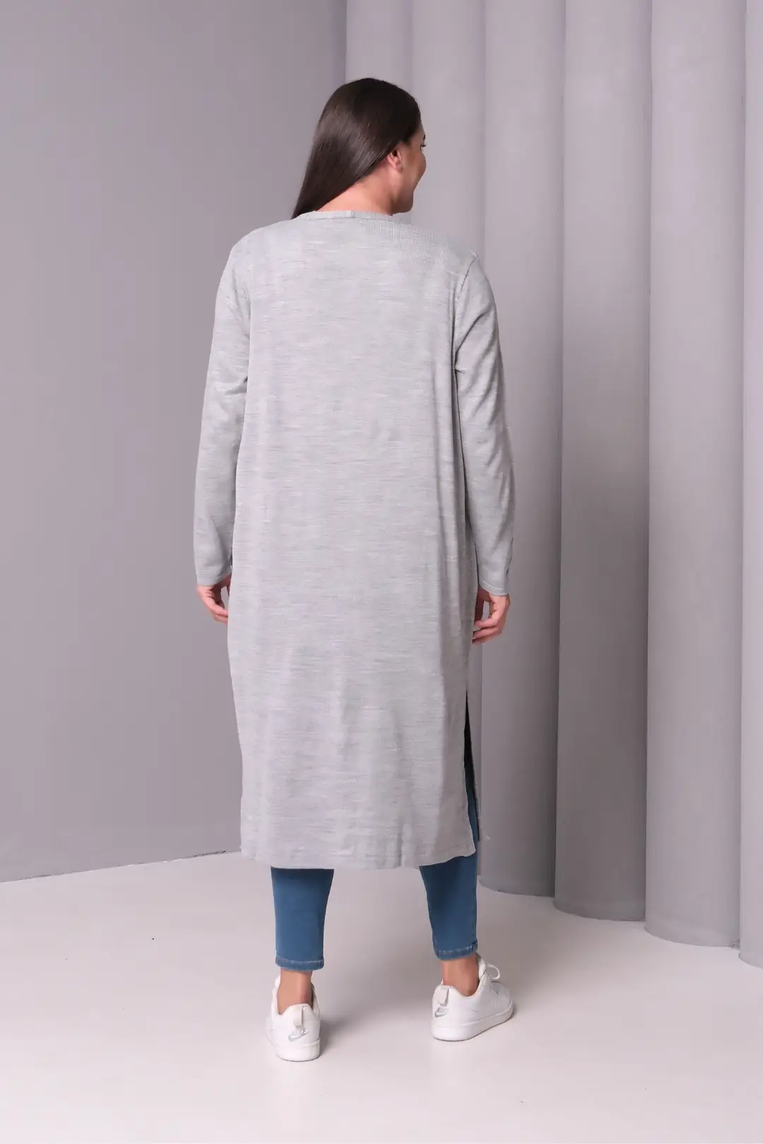 Kadın Büyük Beden Gri Oversize Yumuşak Dokulu Tesettür Hırka Standart
