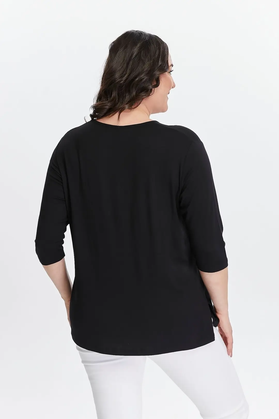 Büyük Beden Yeni Sezon Yandan Yırtmaçlı Konfor Modeli Yarım Kollu Rahat Anne Penye Tunik Bluz
