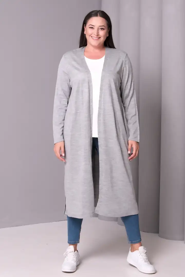 Kadın Büyük Beden Gri Oversize Yumuşak Dokulu Tesettür Hırka Standart - GRİ