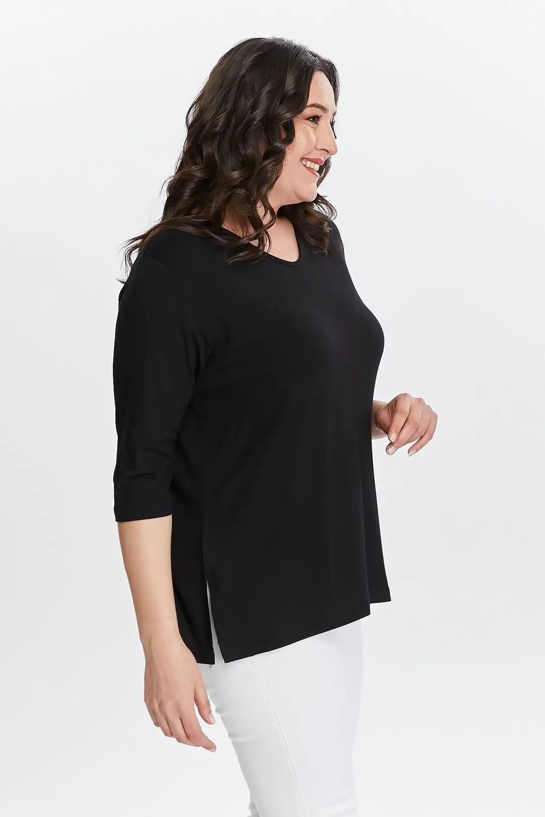 Büyük Beden Yeni Sezon Yandan Yırtmaçlı Konfor Modeli Yarım Kollu Rahat Anne Penye Tunik Bluz