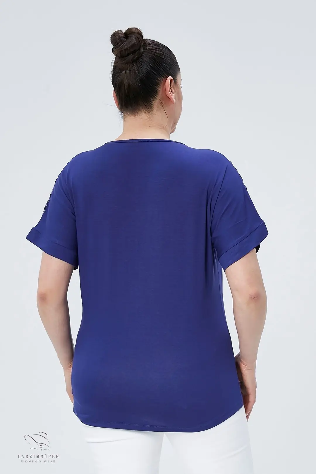 Büyük Beden Transparan Kollu Fermuarlı Kısa Kollu Penye Tunik T-Shirt - Şık Konfor Modeli