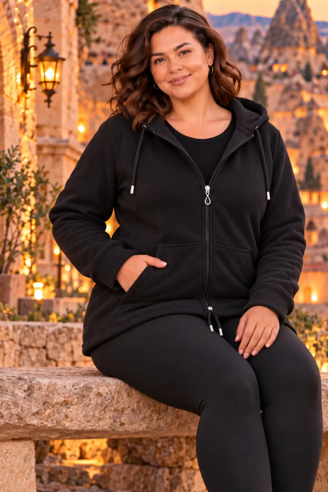 Leopar Büyük Beden Kapüşonlu Fermuarlı Polar Sweatshirt - Sıcak Tutan Şık Model