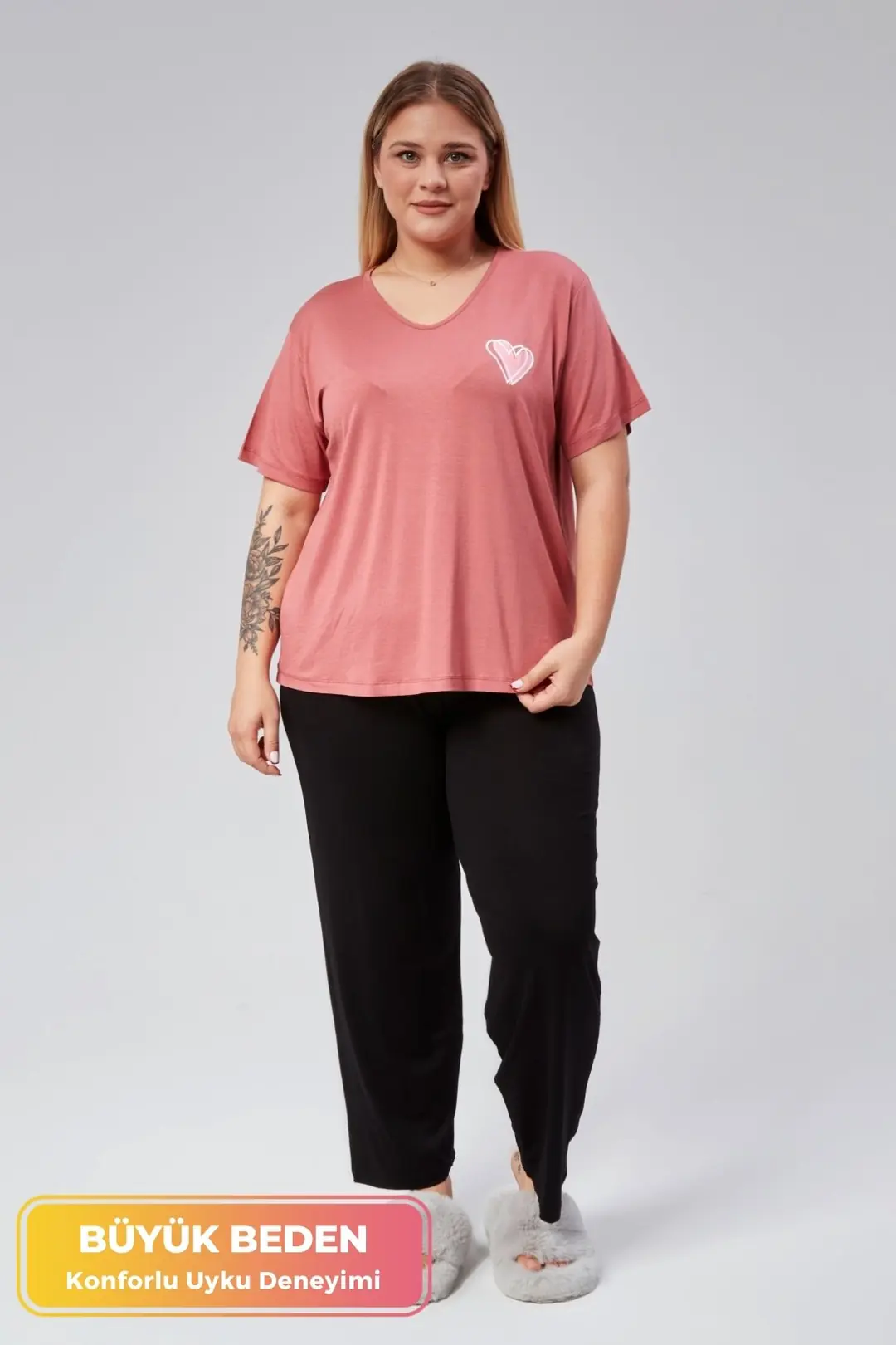 Büyük Beden  Lüks Pijama Takımı Beli Lastikli Konfor Modeli Viskon Pamuklu Kadın Pijama Takım