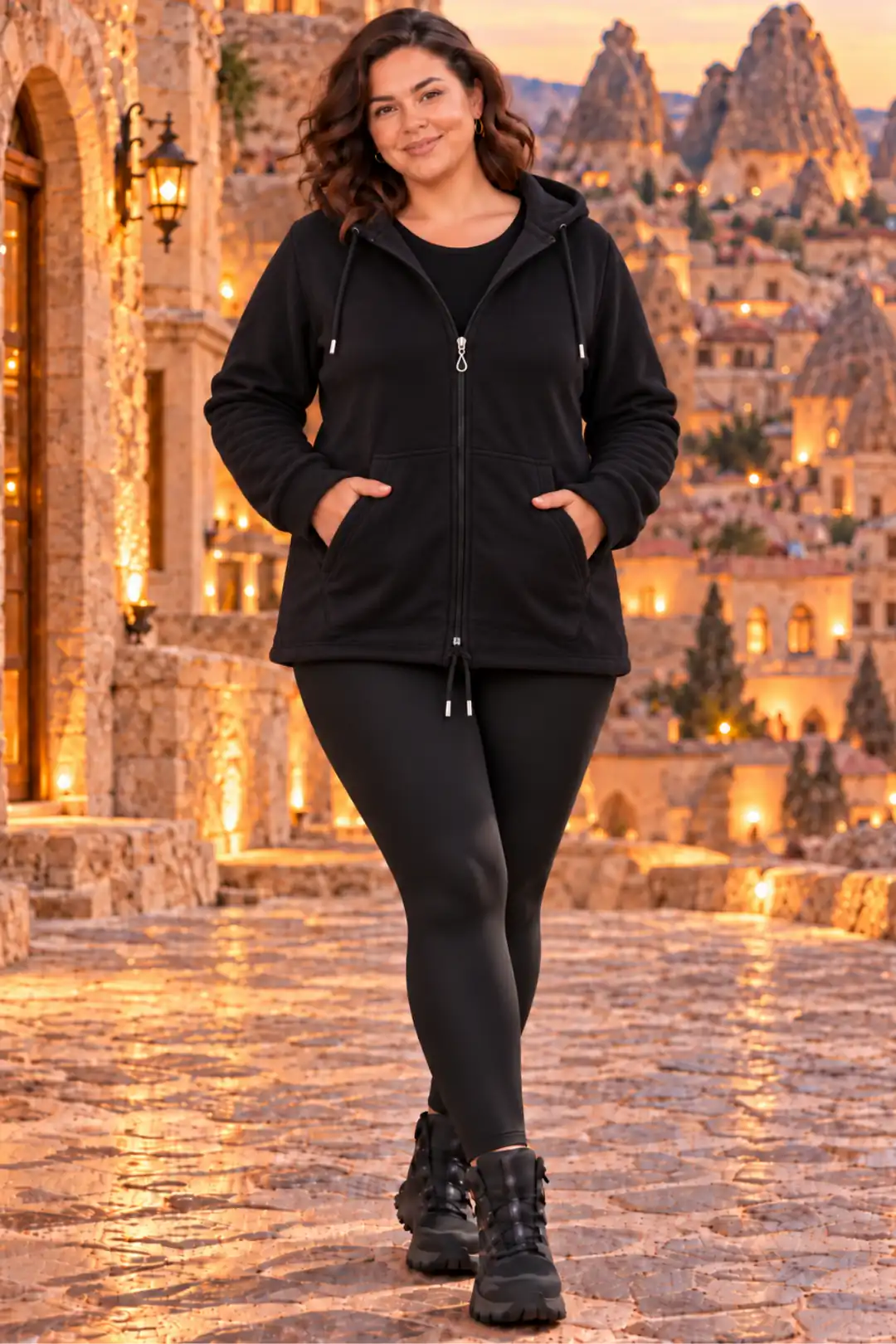 Leopar Büyük Beden Kapüşonlu Fermuarlı Polar Sweatshirt - Sıcak Tutan Şık Model