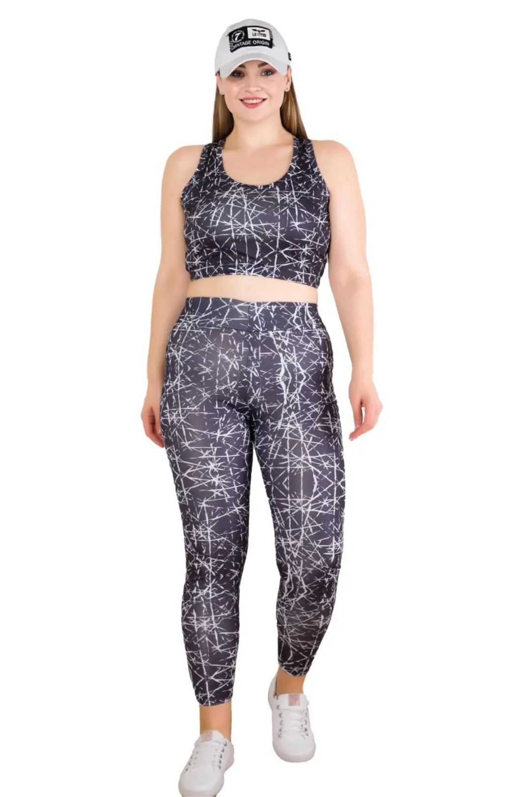 Kadın Büyük Beden Yüksek Bel Tayt Ve Kalın Askılı Balensiz Crop Top Büstiyer 2'li Takım