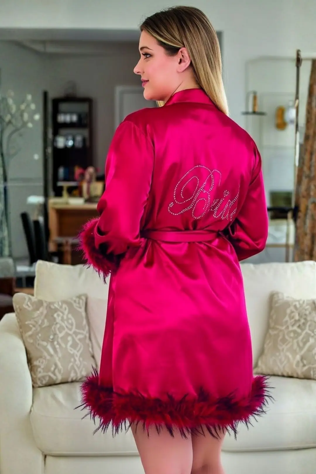 Büyük Beden Premium Tüylü Saten Çeyizlik Sabahlık & Kimono