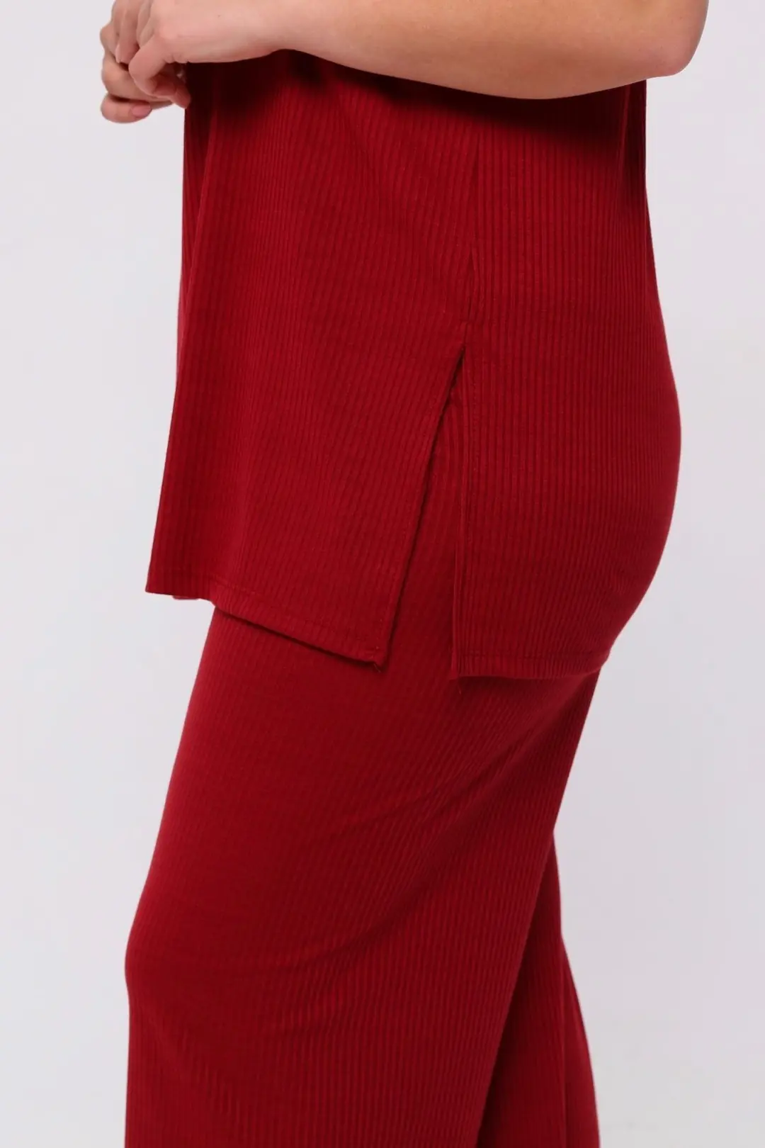 Büyük Beden Yandan Yırtmaçlı Konfor Modeli Takım Pantolonlu Tunik 2'li Alt-üst Takım