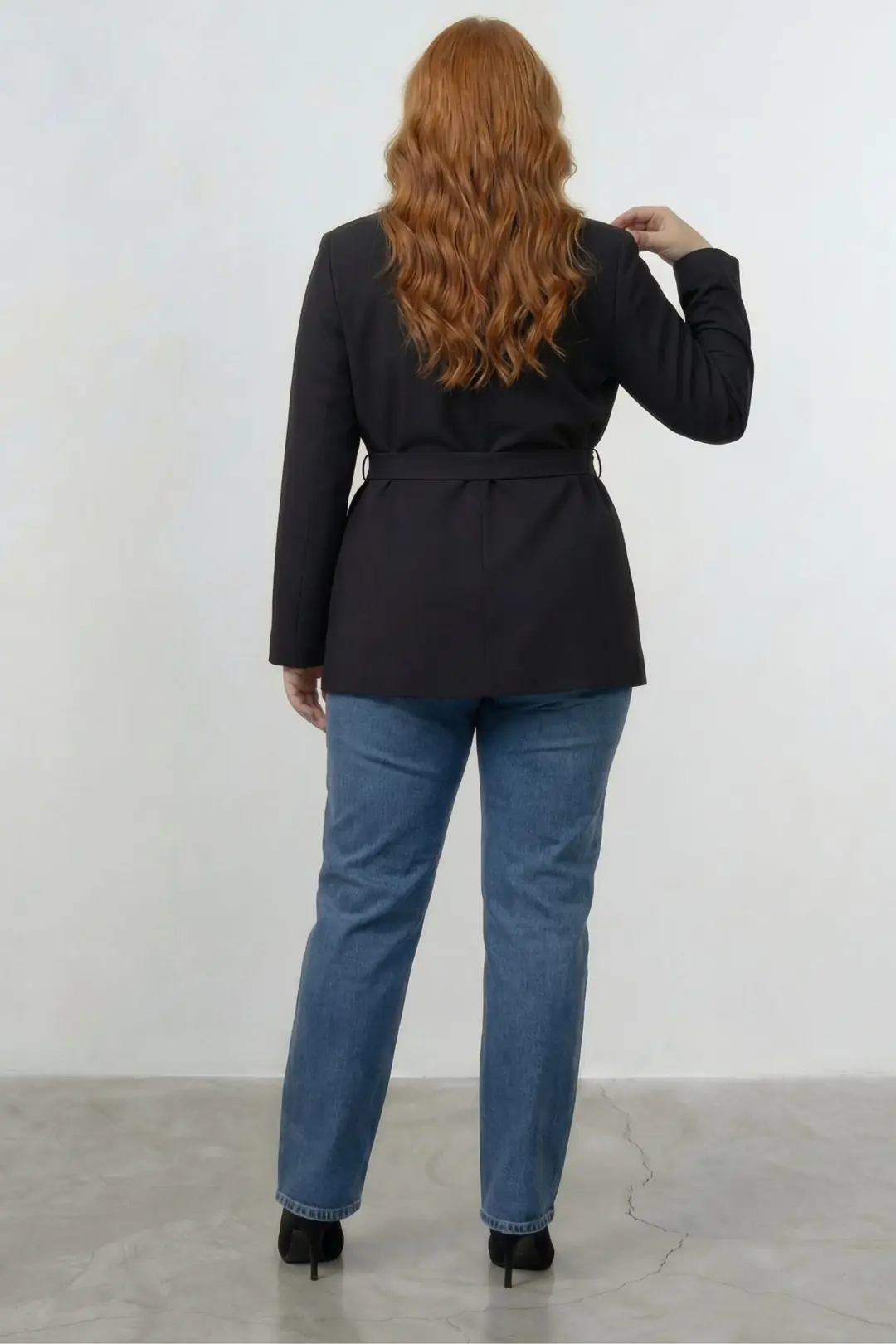 Premium Seri Kadın Büyük Beden Oversize Kuşaklı Blazer Ceket Siyah – Astarlı Şık Model