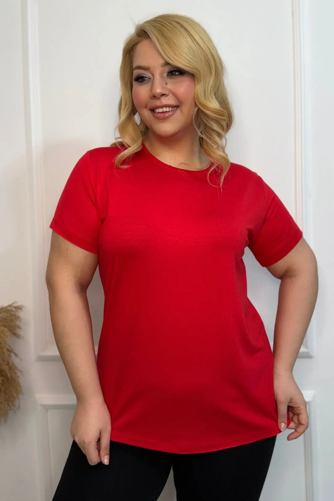 Büyük Beden Bisiklet Yaka Kısa Kollu Penye Tunik T-Shirt - Konfor Modeli