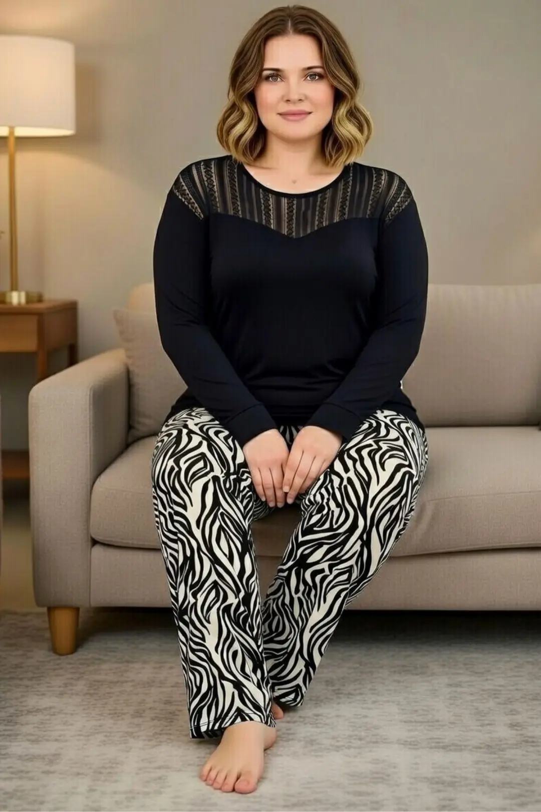 Kadın Büyük Beden Uzun Kollu Pijama Takımı